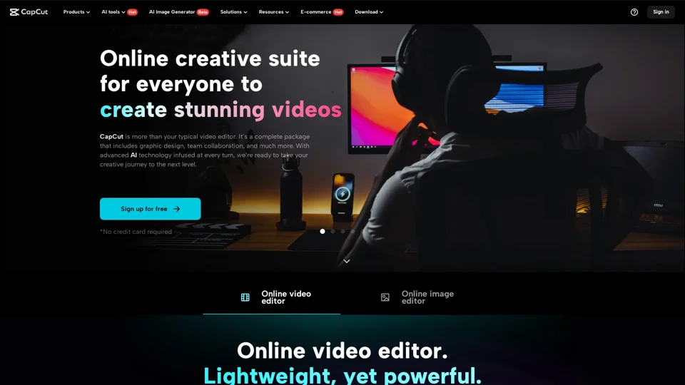 CapCut creative suite for video editing, graphic design, and more