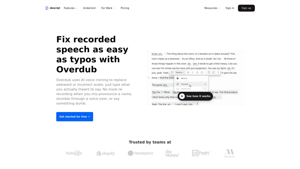 Overdub: fix audio mistakes by typing | AI voice generation for editing