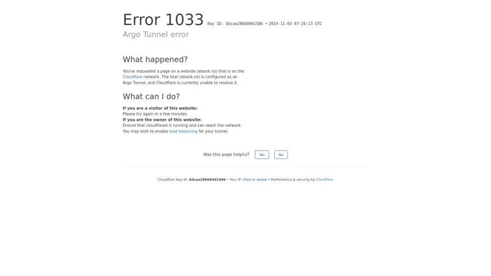 Argo Tunnel error | ebank.nz | Cloudflare