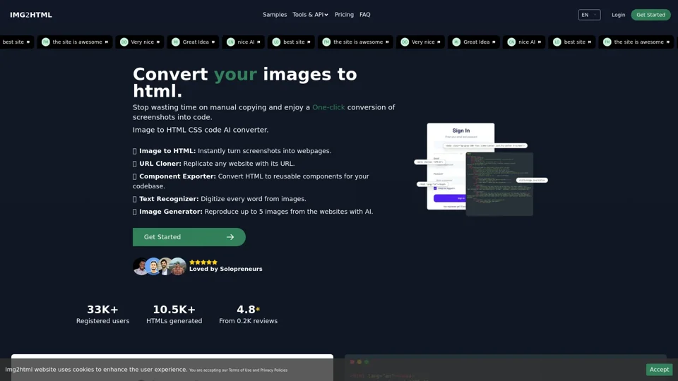 Image to HTML CSS code AI converter - IMG2HTML