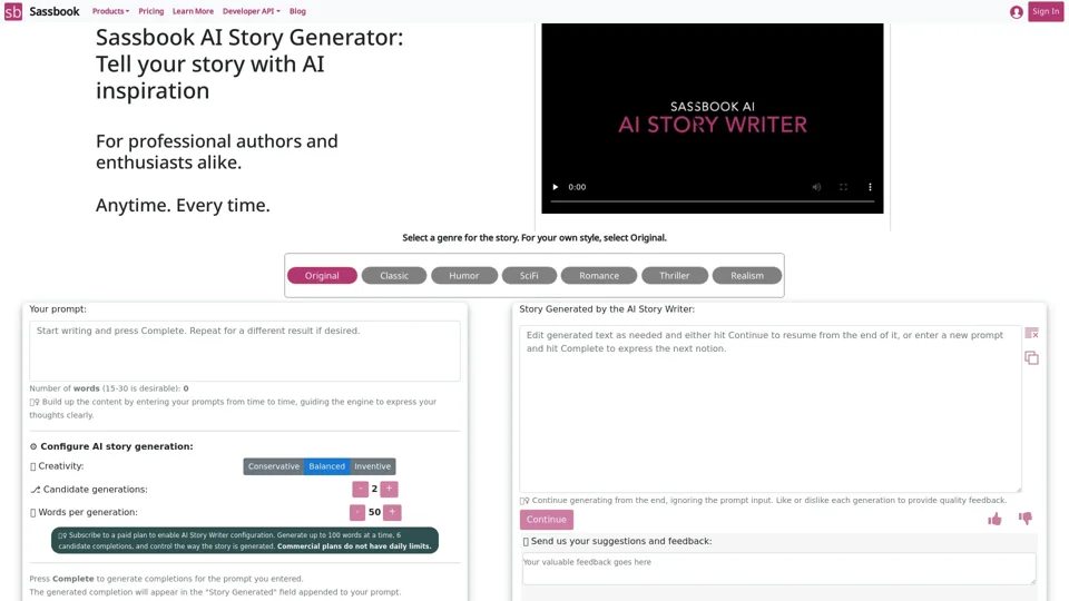 Sassbook AI Story Writer | Top-notch AI Story Generator