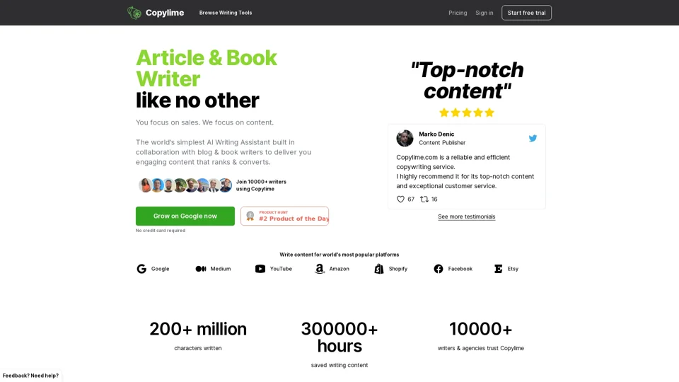 Write your blog articles, books, essays and more with Smart AI • Copylime