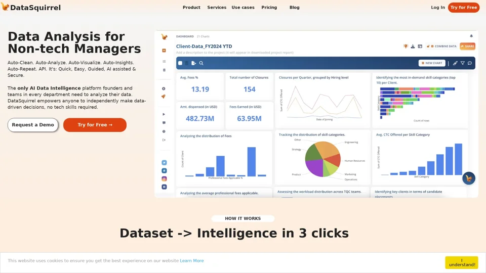 DataSquirrel.ai - Data Analysis for Non-Tech Business Managers. Using AI but Secure.