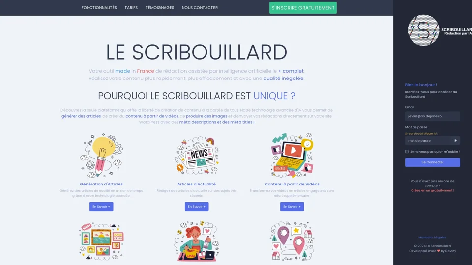 Connexion | Le Scribouillard - Rédaction SEO par IA