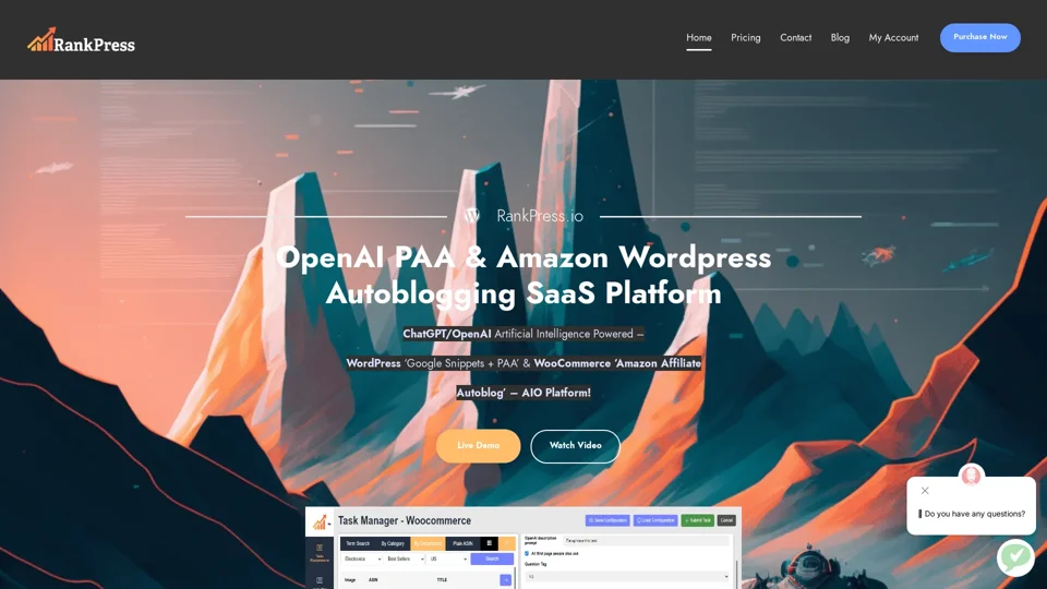RankPress.io - ChatGPT/OpenAI Artificial Intelligence Powered – WordPress ‘Google Snippets + PAA’ & WooCommerce ‘Amazon Affiliate Autoblog’ – AIO Platform! - RankPress.io