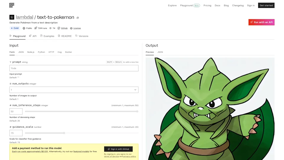 lambdal/text-to-pokemon – Run with an API on Replicate