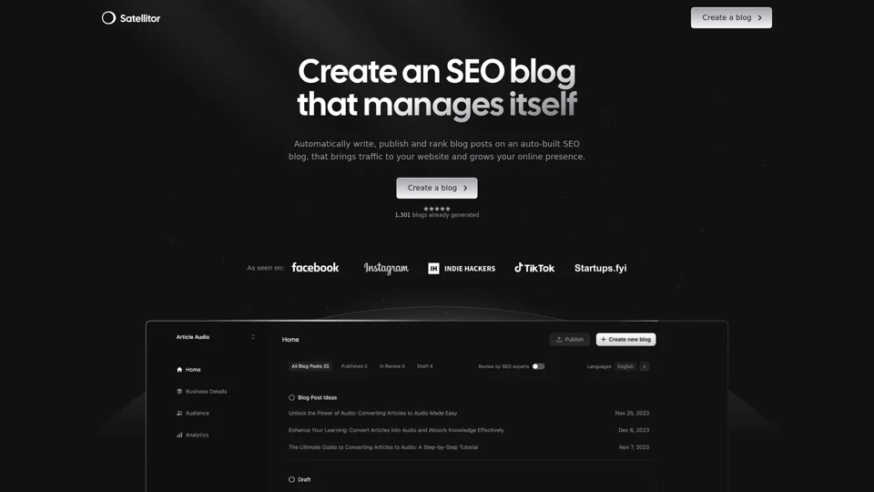 Satellitor: Launch SEO blogs on autopilot, that bring traffic