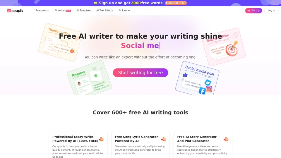 AI Writer, Free AI Text Generator - Seapik