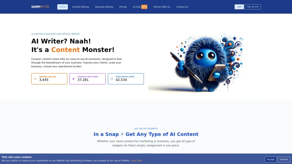 AI Writing Assistant, Your 12x faster Article Writer | SnapRytr