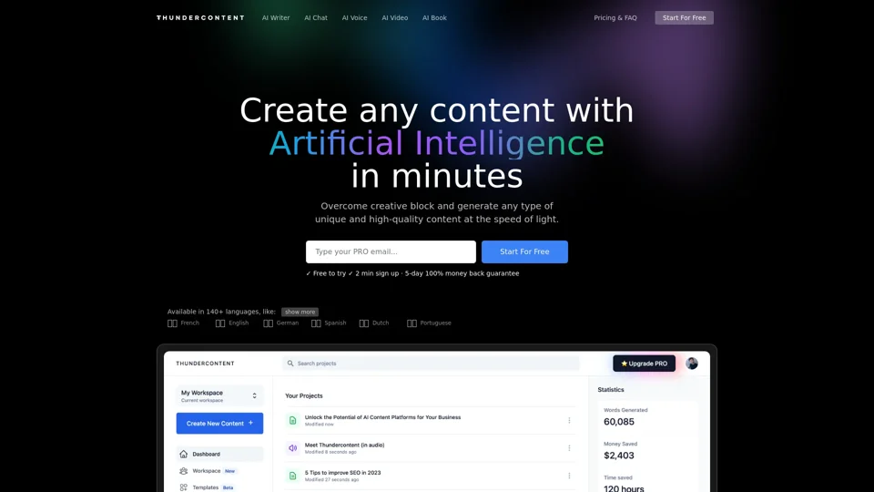 AI Content Generation Platform — Thundercontent