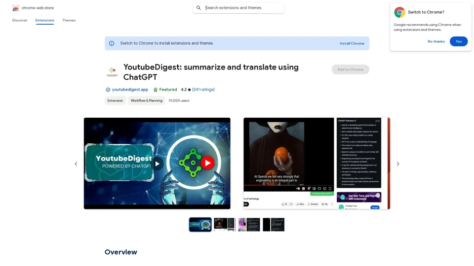 YoutubeDigest: summarize and translate using ChatGPT - Chrome Web Store