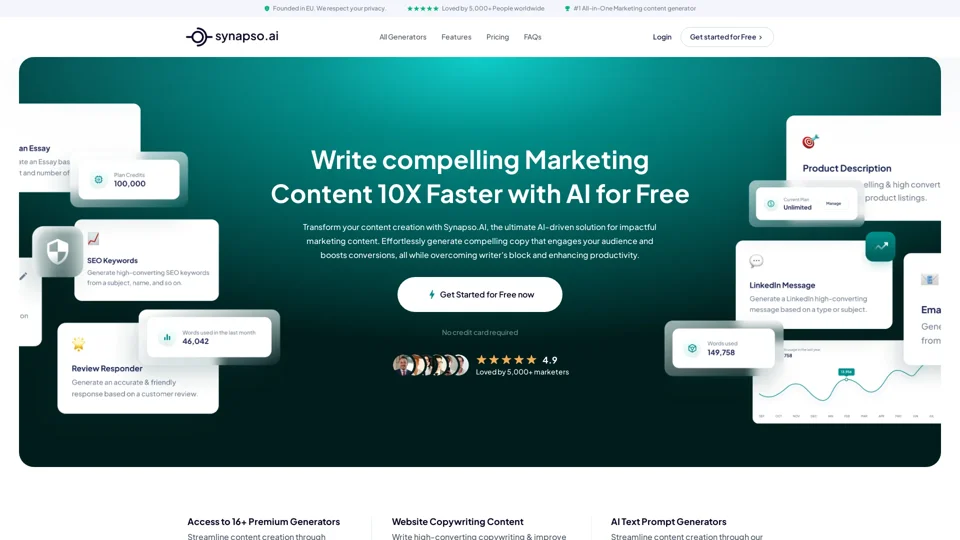 Synapso.AI - Best Free Copywriting AI Writer, Marketing Content Generator & AI Assistant
