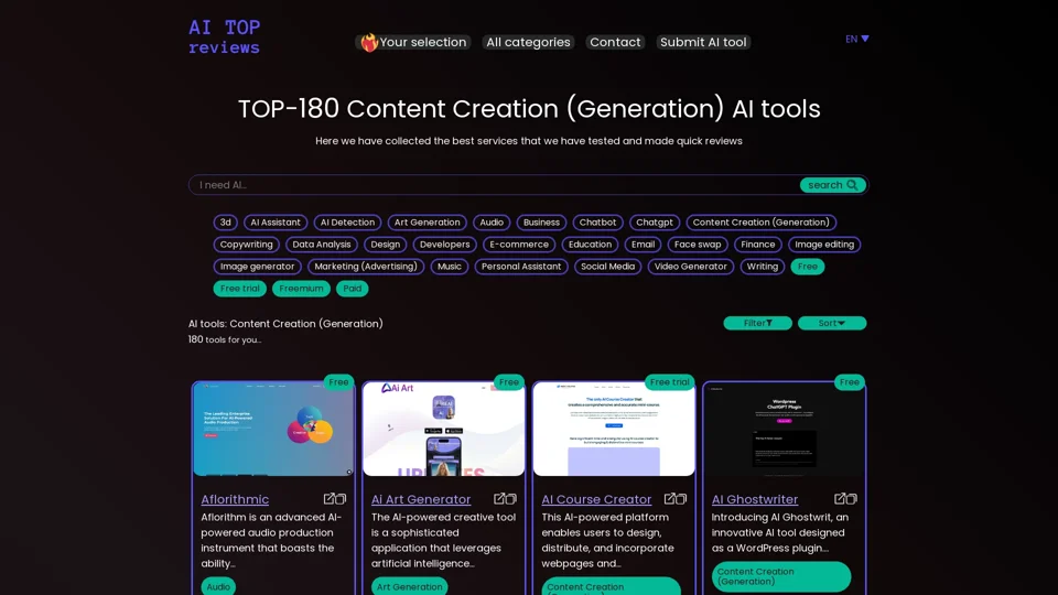 Best Content Creation (Generation) AI Tools on AITopReviews