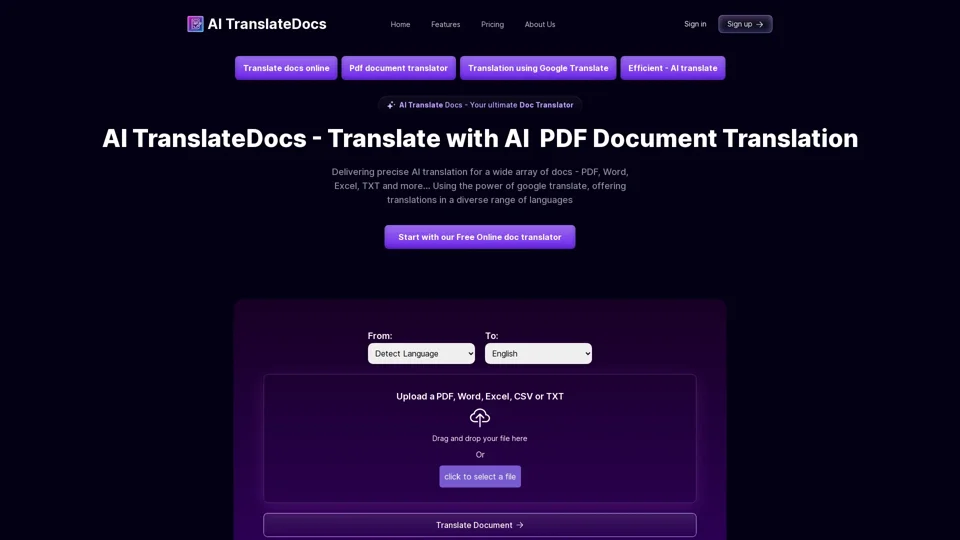 AI TranslateDocs - Translate Documents Online with AI