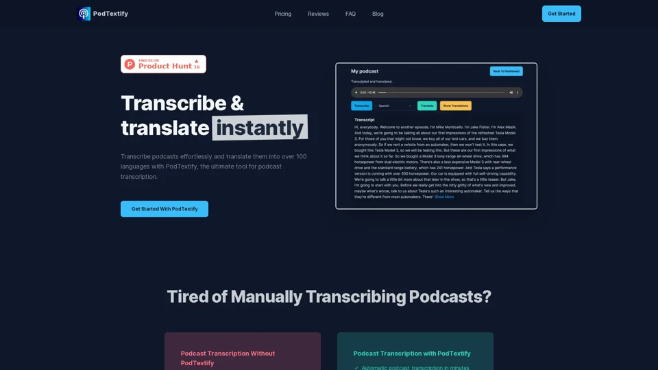 PodTextify - Podcast Transcription & Translation Tool