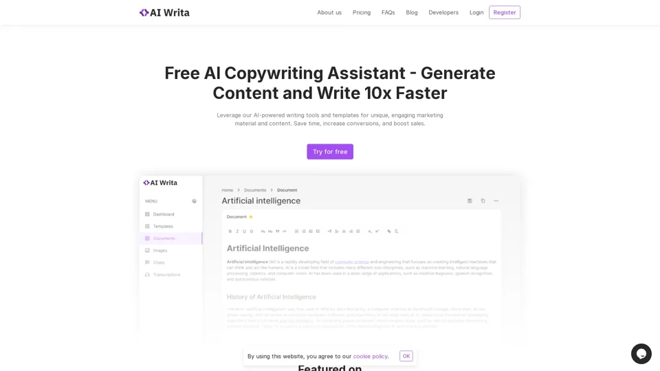 AI Writa - Free AI Copywriting Assistant | Generate Content and Write 10x Faster