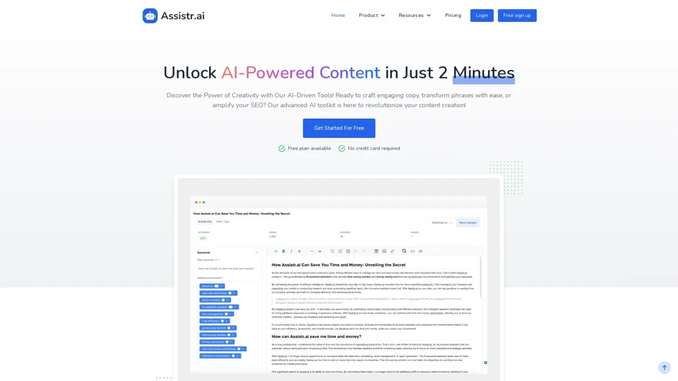 Assistr.ai - Powerful Free Content Creation, Copywriting & Paraphrasing AI Tools