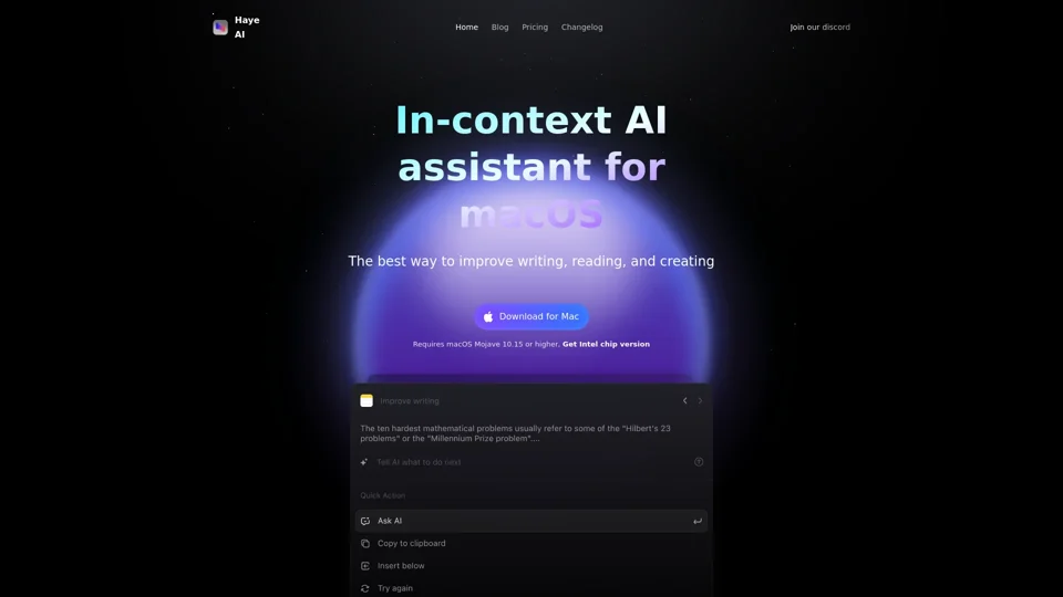Haye AI - In-context AI assistant for macOS