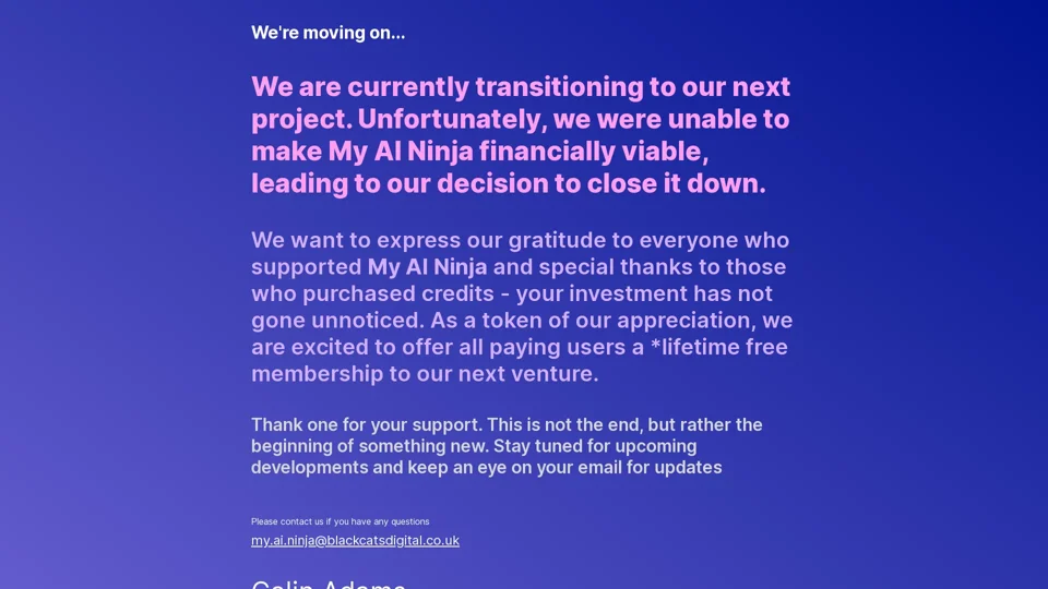 My AI Ninja - Moving On