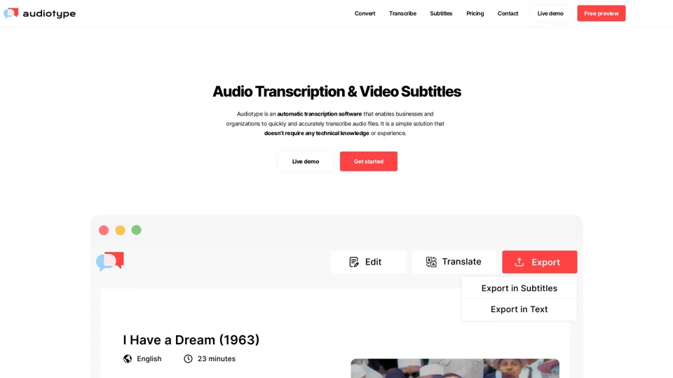 Audiotype - Audio Transcription and Video Subtitles