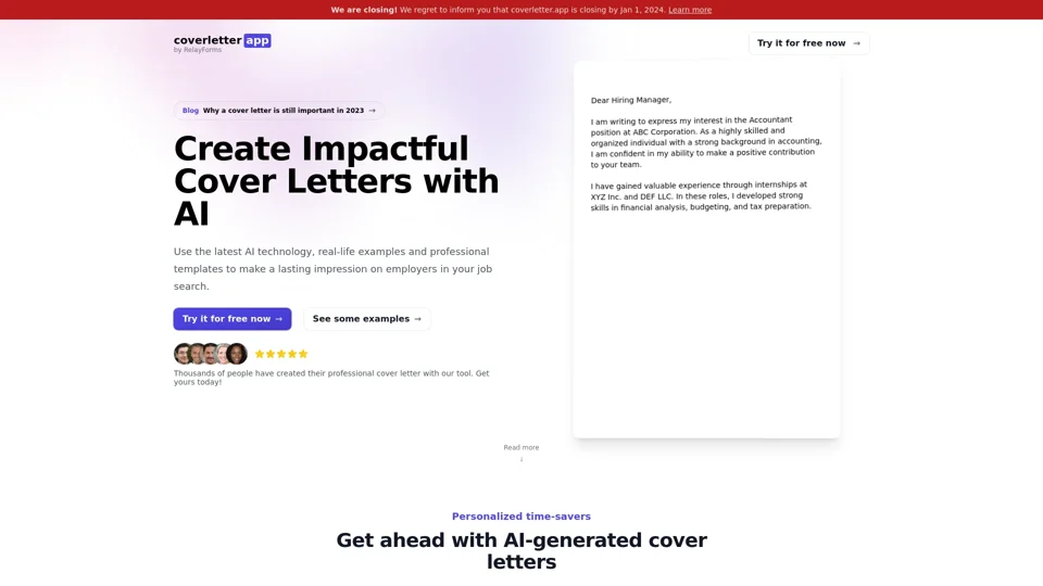AI Cover Letters, Examples & Templates | coverletter.app