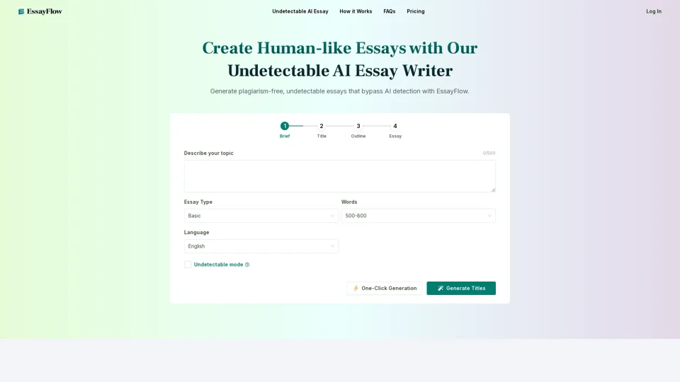 AI Essay Writer (Undetectable AI) - Essay Generator | EssayFlow