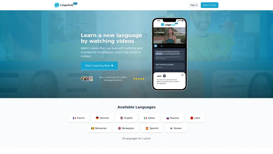 LingoSub - Learn languages by watching videos