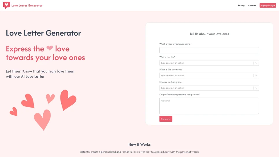Love Letter Generator | create personalized and romantic love letters