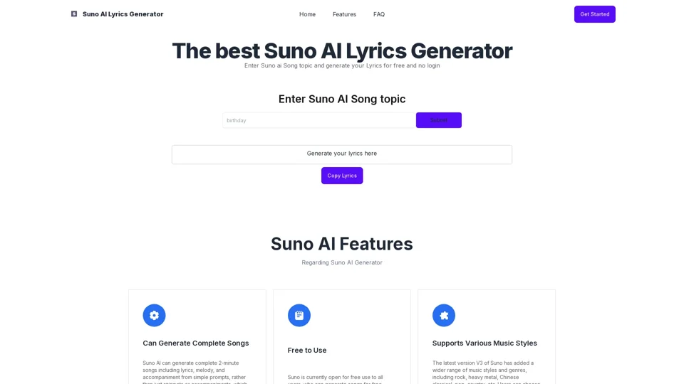 Suno AI Lyrics generator | Create the lyrics for a song for free
