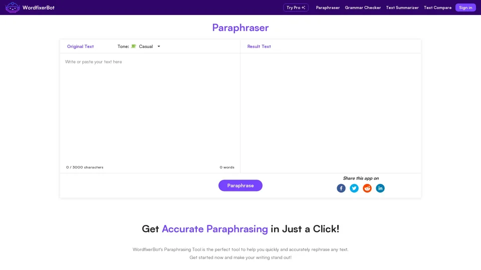 Paraphrasing Tool - Best Free Online Paraphraser | WordfixerBot