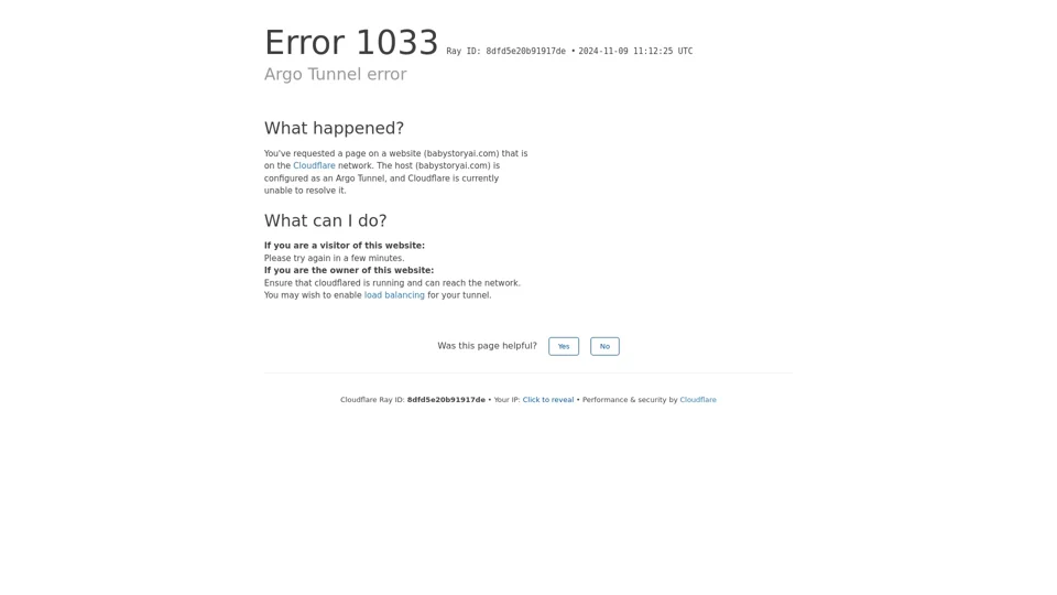 Argo Tunnel error | babystoryai.com | Cloudflare