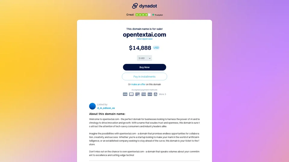 For Sale Domain: opentextai.com