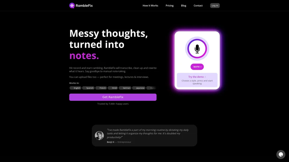 RambleFix: AI Note-taking & Writing Tool